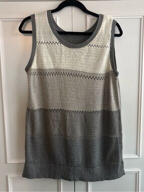 Striped Knit Sleeveless Tank Top - Cream and Gray